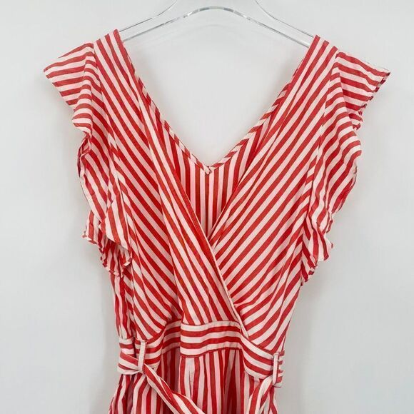 LOFT Size 2 Red & White Striped Ruffle Sleeve Belted Romper - Picture 10 of 12